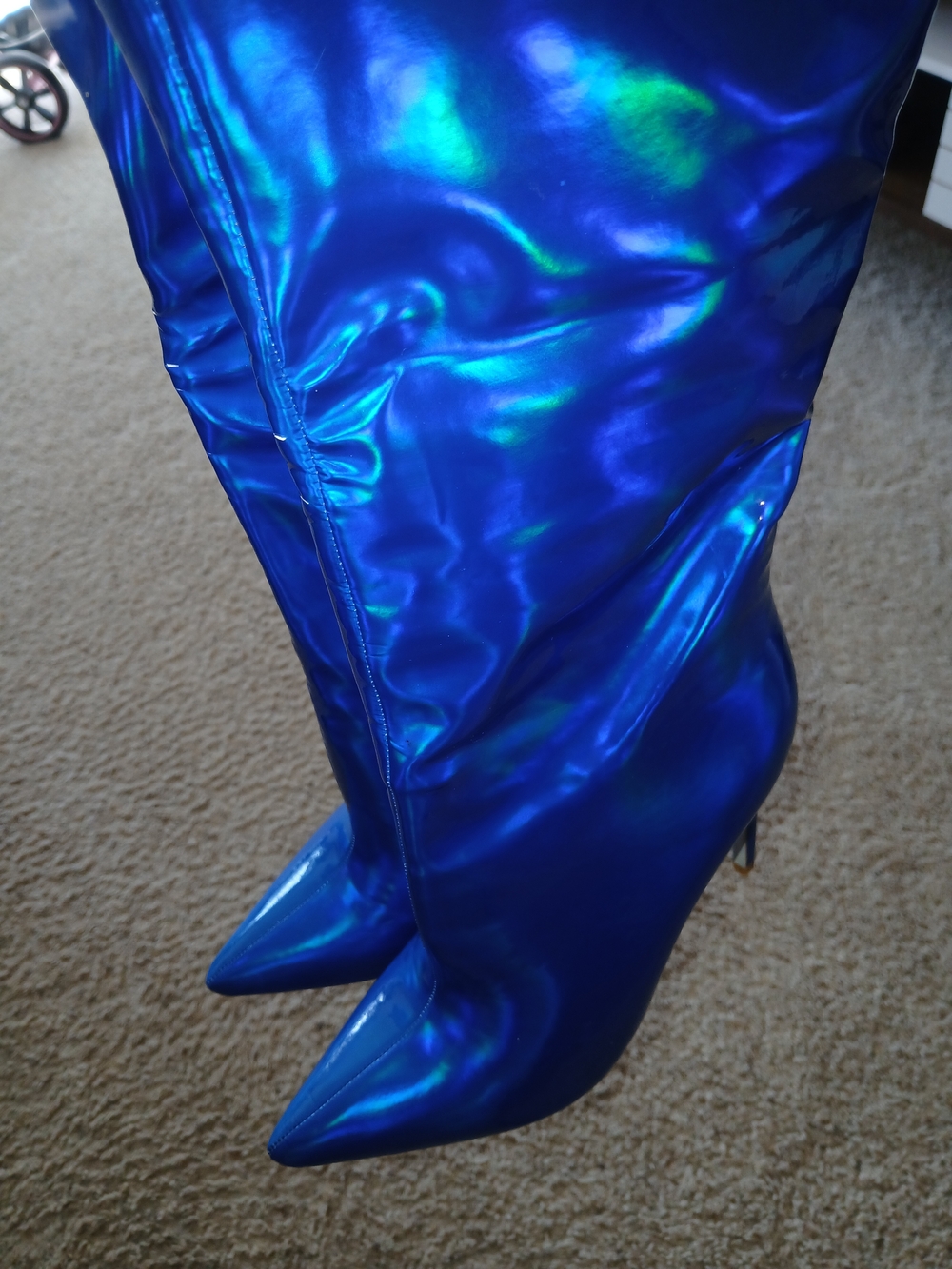 Nova Metallic Electric Blue Knee-High Stiletto Boots - Picture 6 of 10